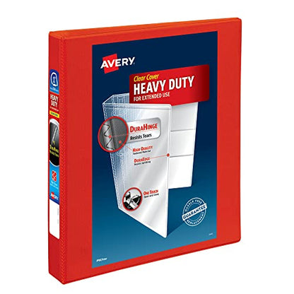 Avery Heavy-Duty View 3 Ring Binder, 1" One Touch EZD Rings, 1 Red Binder (79170) - size: 1"