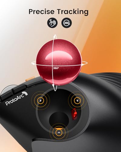 ProtoArc Vertical Wireless Trackball Mouse, EM05 NL Bluetooth Ergonomic Rollerball Mouse Rechargeable Computer Laptop Thumb Mice, 3 Device Connection, Compatible with iPad, Mac, Windows, PC-Red - color: Red