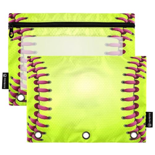 Gredecor 3 Ring Binder Pencil Pouch, Softball Red Laces-1 Zippered Pen Case Pouches with Clear Window, 2 Pack Stylish Office & School Supplie - color: Softball Red Laces-1
