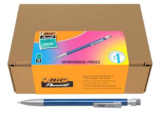 BIC Xtra-Precision Mechanical Pencils with Erasers, Blue Barrel, Fine Point (0.5mm), 50-Count Pack - color: Blue