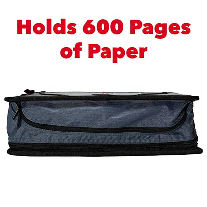 Case-it Mighty Zip Tab Zipper Binder, 3" O-Ring, 5-Color Tabs, Expanding File Folder, Shoulder Strap and Handle, 600 Page Capacity, D-146 - Jet Black