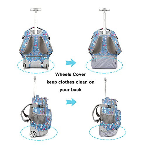 Tilami Rolling Backpack 18 inch Wheeled Laptop Backpack School College Student Travel Trip Boys and Girls (Blue Jeans) - color: Blue Jeans