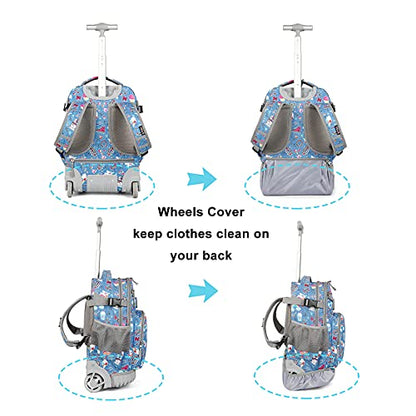 Tilami Rolling Backpack 18 inch Wheeled Laptop Backpack School College Student Travel Trip Boys and Girls (Blue Jeans) - color: Blue Jeans