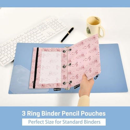 Bow Dots Red Pencil Pouch for 3 Ring Binder 2 Pcs Binder Pouches with Zipper Pocket Pencil Case Bag with Clear Window for Office Work School Supplies - color: Bow Dots Red