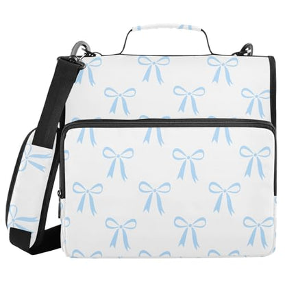 Zipper Binder Bag 3 Ring File Folder Portfolio Organizer Zippered Binder Bags with Strap Fits Laptop Women Men - color: Multi-blue Bow White