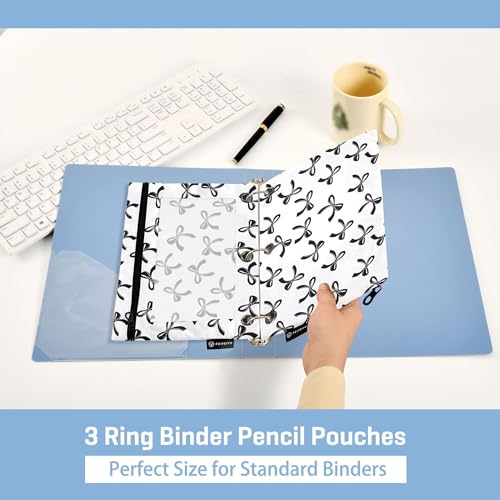 Wamika Bowknot White Black Binder Pouches 3 Ring for Boys Girls School Office College Supplies Bow Tie Stars Ribbon Pencil Pouches Case Bag with Clear Window and Zipper 2 pack - color: Bow Tie