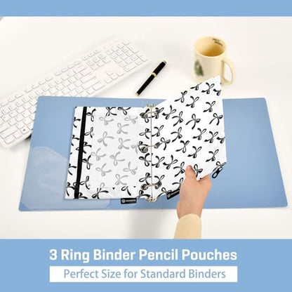Wamika Bowknot White Black Binder Pouches 3 Ring for Boys Girls School Office College Supplies Bow Tie Stars Ribbon Pencil Pouches Case Bag with Clear Window and Zipper 2 pack - color: Bow Tie