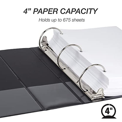 Samsill 4 Inch 3 Ring Binder, Economy Round Ring, Clear View Cover, 675 Sheet Capacity - for School, Home, Office - Black - size: 1-Pack, style: 4 Inch