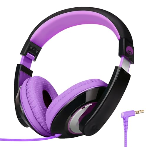 rockpapa Comfort Kids Headphones for School, Lightweight Foldable Portable Childs Boys Girls Teens Headphones Wired 3.5mm with 4.9ft Cord for Travel Airplane Tablet Phone Pad Laptop Black/Purple - color: Purple