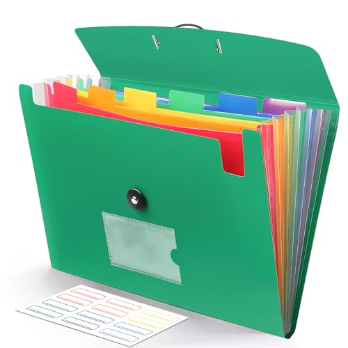 Accordian File Organizer 7 Pocket Expanding File Folder with Labels, Plastic Expandable File Folder for Documents Letter Size A4 Papers - Green - color: 02-green