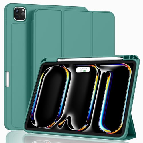 ZryXal iPad Pro 11 Inch Case (M5) 2025/ (M4) 2024 (Model: A2836/A2837/A3006), Trifold Stand Smart Cover with Pencil Holder and Soft TPU Back, Auto Wake/Sleep (Forest Green) - color: Forest Green