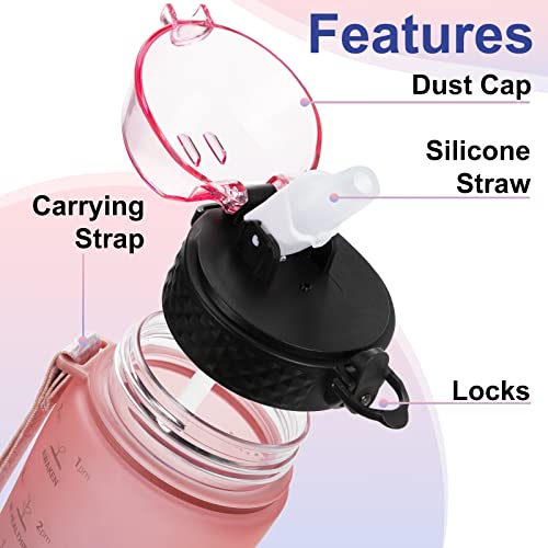24 OZ Motivational Kids Water Bottle With Time Marker,Straw Lid,Leak Proof, Tritan BPA Free Sports Water Bottle Pink-Blue(1 Lid) - color: Pink Blue