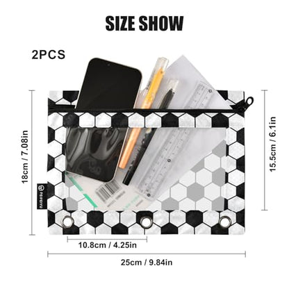 Soccer Pencil Pouches for 3 Ring Binder, Zipper Binder Pencil Case, 2 Pack Clear Window Case Bag for Office Organizers - color: Soccer