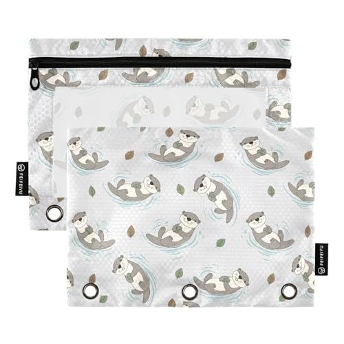 2 Pack Pencil Pouch for 3 Ring Binder Cute Otter Pencil Case Pouch with Clear Window Zipper Binder Pencil Pouches Pen Bag for Office School Supplies - color: Cute Otter