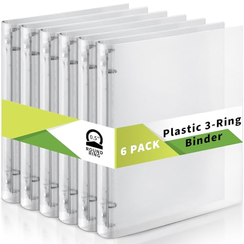 Crtiin 6 Pack 3 Ring Binder Clear Plastic 3 Holes Binder Notebook Covers, Snap Button Closure Refillable Notebook D/o Rings Binders Cover Protector for School Office Students Gifts(O Ring,0.5 Inch) - size: 0.5 Inch, style: O Ring