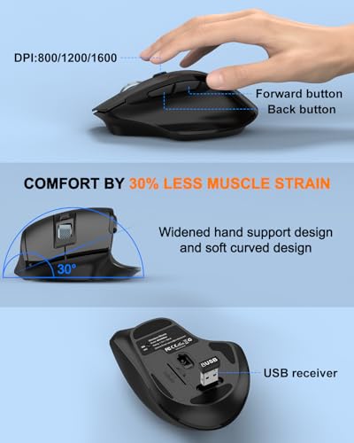 Ergonomic Wireless Keyboard and Mouse Combo, 2.4GHz Full Size Wave Keys Computer Keyboard with Wrist Rest for Natural Typing, Silent 6 Button USB Mouse for Laptop PC Windows Mac