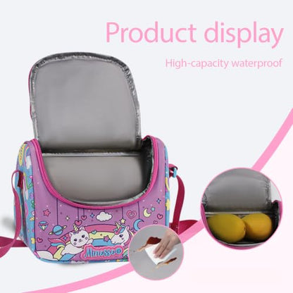 Insulated Lunch Bag for Kids Soft Bag Washable with Strap Reusable Toddler Lunch box School Supplies Food Carrier Snacks Picnic(Multi) - color: Pink
