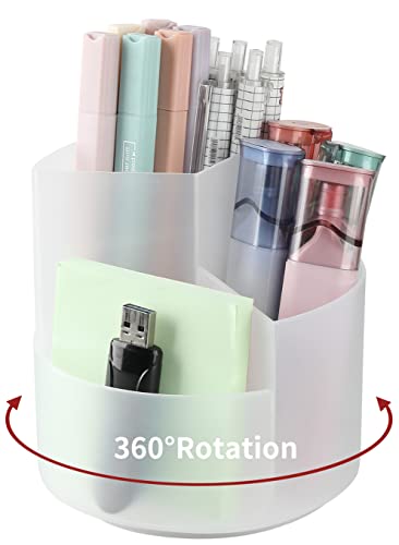 Desk Pencil Pen Holder, 3 Slots 360-Degree Spinning Organizers, Desktop Storage Stationery Supplies, Cute Cup Pot for Office, School, Art Supply, Kids - Clear - color: Clear