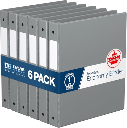 Premium Economy 6-Pack 3-Ring Binders for School or Office, Round-Ring Binders, 1 Inch, Gray - color: Gray, size: 1 Inch