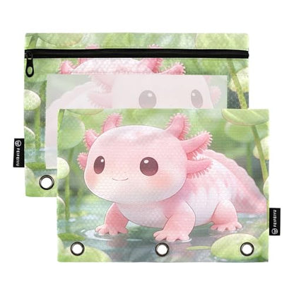 Cute Axolotl Pencil Pouches for 3 Ring Binder, Zipper Binder Pencil Case, 2 Pack Clear Window Case Bag for Office Organizers - color: Cute Axolotl