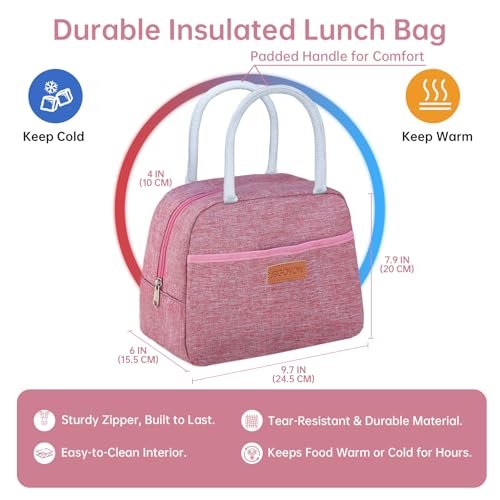 JBGOYON 4-in-1 Bento Box and Insulated Lunch Bag Set, Pink | 6-hour insulation, 7.5 L lunch bag, leakproof 1.9 L container with 2 sauce cups, fork and spoon, 2 snack bags, BPA-fre - color: Pink