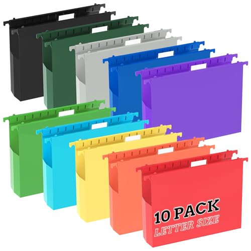 10pcs Hanging File Folders, Letter Size, Plastic, Assorted Colors