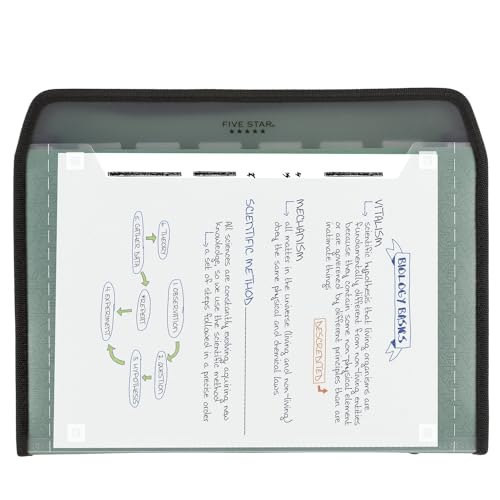 Five Star Expanding File Organizer + Study App, 7-Pocket Accordian File Organizer, Zipper Closure, Holds 11" x 8-1/2", Seaglass Green (350099C-ECM)