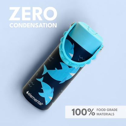 Elemental Insulated Kids Water Bottle, Stainless Steel Water Bottle with Straw Lid & Pop-It Handle, Leak-Proof Water Bottles for School, Boys or Girls, Travelling and Sports, 18oz - Sharks Ahoy - color: Sharks Ahoy