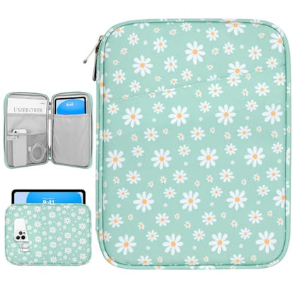 Dadanism 9-11 Inch Tablet Sleeve Bag Carrying Case, Green&White Daisy | Fits iPad (A16) 11th Gen 11", iPad 10th Gen 10.9" Air 5/4, iPad Air M4/Pro 11", iPad 9/8/7th 10.2", Galaxy Tab A11+ Plus 11" - color: Green & White Daisy, size: 9-11 inch