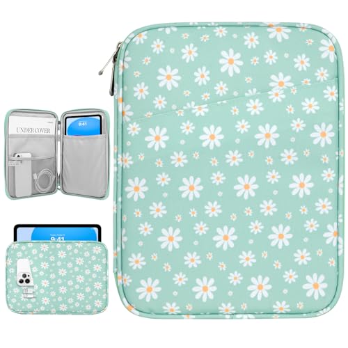Dadanism 9-11 Inch Tablet Sleeve Bag Carrying Case, Green&White Daisy | Fits iPad (A16) 11th Gen 11", iPad 10th Gen 10.9" Air 5/4, iPad Air M4/Pro 11", iPad 9/8/7th 10.2", Galaxy Tab A11+ Plus 11" - color: Green & White Daisy, size: 9-11 inch