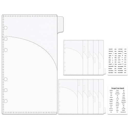 Mogoostry 12pcs A6 Binder Pocket 6Tabs Cash Envelopes with Label Sticker A6 Budget Sheets 2 Pockets Binder Divider Inserts Frosted Money Organizer - color: 12pcs Frosted Envelope