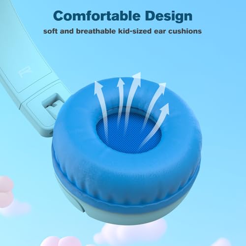 K6C Kids Headphones with USB-C, for Toddler & Kids Ages 2-12, 85dB Safe Volume Limited, Adjustable Headband & Foldable Wired, On-Ear Headphones for School, Travel, Tablet, iPad - color: Cyan
