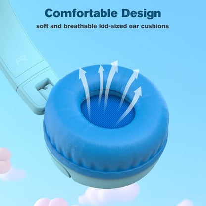 K6C Kids Headphones with USB-C, for Toddler & Kids Ages 2-12, 85dB Safe Volume Limited, Adjustable Headband & Foldable Wired, On-Ear Headphones for School, Travel, Tablet, iPad - color: Cyan