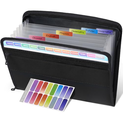 Sooez Accordion File Organizer with Safe Zipper, 8 Pocket Expanding File Folder with Front Pencil Pouch, Portable Monthly Paper Bill Tax Receipt Organizer, School Office Supplies, Letter Size, Black - color: Black, style: 8 Pockets
