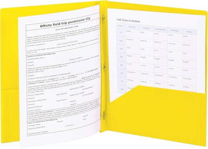Smead Poly Two-Pocket Folder, Three-Hole Punch Prong Fasteners, Letter Size, Yellow, 6 per Pack - color: Yellow