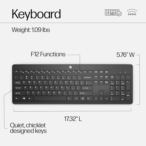 HP 230 Wireless Mouse and Keyboard Combo - 2.4GHz Wireless Connection - Long Battery Life - Durable & Low-Noise Design - Windows & Mac OS - Adjustable 1600 DPI - Numeric Keypad (18H24AA#ABA) - size: 1 Count (Pack of 1)