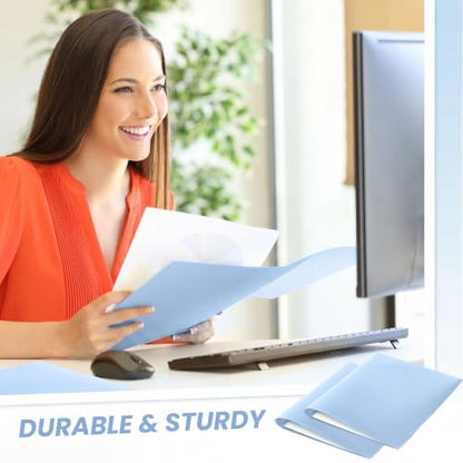 Lincia 100 Pcs Plastic Folders with Pockets and Prong Folders with Prongs 2 Pockets for Office, School for Students, Teachers, Office Workers(Light Blue) - color: Light Blue