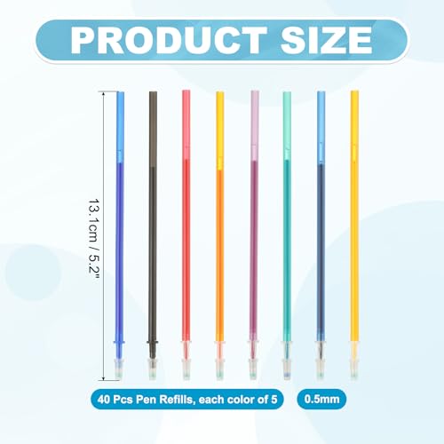 PATIKIL 40 Pcs Erasable Gel Pens Refills, 0.5mm Heat Erasable Pens Refills for Fabric Disappearing Ink Fabric Marking Pen for Sewing Quilting Writing, Multicolor Ink