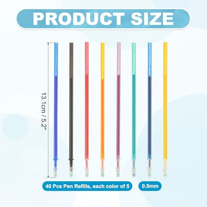 PATIKIL 40 Pcs Erasable Gel Pens Refills, 0.5mm Heat Erasable Pens Refills for Fabric Disappearing Ink Fabric Marking Pen for Sewing Quilting Writing, Multicolor Ink
