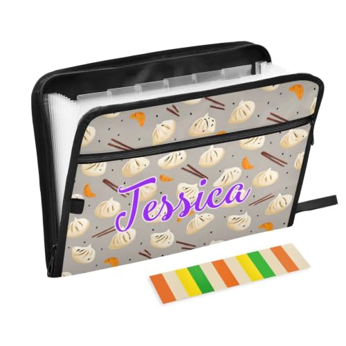 Kcldeci Custom Expanding File Folder with 13 Pockets,Dumpling on Gray Personalized Accordion Document Organizer with Labels, A4 Letter Size Portable Paper Storage for Office School Home Travel - color: Dumpling on Gray