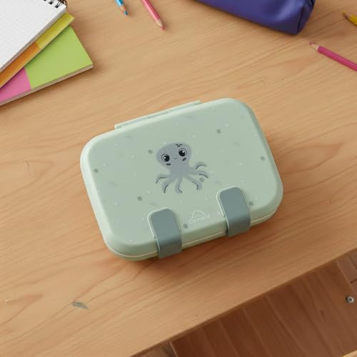Kids Bento Explorer Lunch Box, 3 No-Mix Compartments, Microwave & Dishwasher Safe, Lightweight with Removable Tray, for Daycare, Preschool, School (Green Light Mint ClevaInk Friend) - color: Green Light Mint ClevaInk Friend