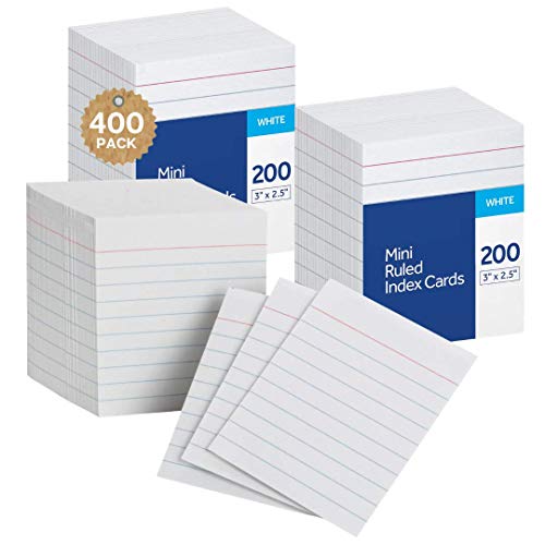 1InTheOffice Ruled Mini Index Cards 3 x 2.5, White Small Index Cards 2x3, 400/Pack - size: small