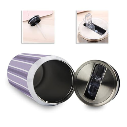 T&H XHome Lavender Stripes 10oz Stainless Steel Tumbler with Lid & Straw-Double Wall Vacuum Insulated Travel Mug Pale Mauve Water Bottle Coffee Beverage Drinks Cup - size: 10 Ounces