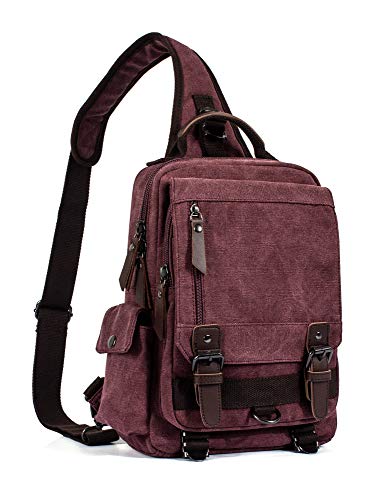 Leaper Retro Canvas Messenger Bag — Unisex Crossbody Shoulder Sling Bag for Travel, Work & Daily Use - color: Red, size: Medium