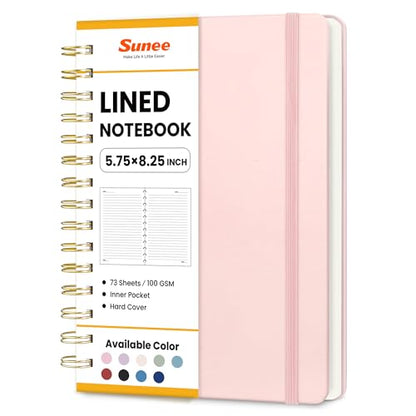 SUNEE Lined Spiral Journal Notebook for Women, 146 Pages College Ruled Hardcover Journaling Notebook for Work, Note Taking and Office School Supplies, A5 - Pink - color: Pink