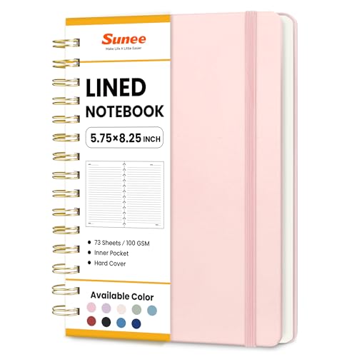 SUNEE Lined Spiral Journal Notebook for Women, 146 Pages College Ruled Hardcover Journaling Notebook for Work, Note Taking and Office School Supplies, A5 - Pink - color: Pink