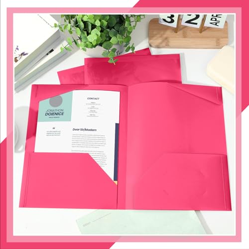 Henoyso 60 Pack Plastic Folders with Clear Front Pockets Bulk Heavy Duty File Folders with 2 Pockets and Card Slot for Student Teacher Back to School Supplies Office Presentation (Hot Pink) - color: Hot Pink