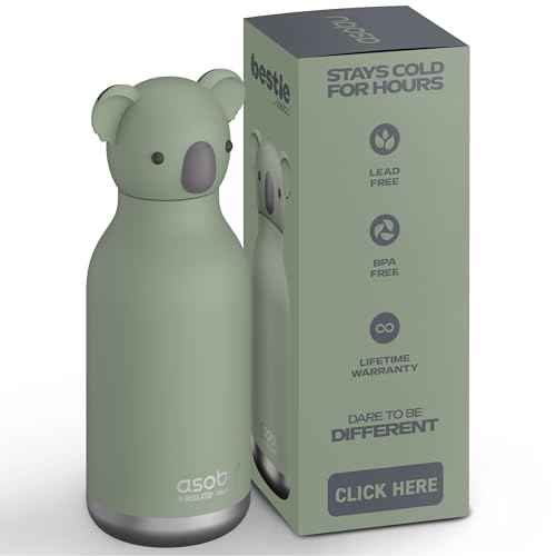 asobu Bestie Bottle Insulated Stainless Steel Water Bottle with Detachable Soft Animal Head Fun Drinking For Kids and Teens with Flexible Reusable Straw 16 Ounce (Koala) - color: FINN THE KOALA