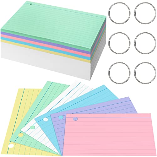 Epakh 300 Pieces Lined Index Cards 180 GSM Thick Flash Cards with Rings Notecards Punched Back to School for Studying Adults Home College Office(5 x 8 Inch,Light Color) - color: Light Color, size: 5 x 8 Inch