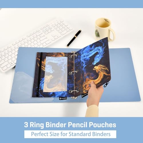 SUABO Blue Dragon Orange Fire Dragon Pencil Pouch for 3 Ring Binder, 2 PCS Binder Pencil Pouch with Zipper, Clear Window Zipper Pencil Case for Office Supplies - color: Gragon2